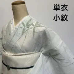 【美品】 小紋 単衣 バチ衿 着物 笹柄 絣風 和装