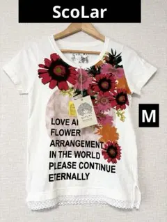 ❤️新品未使用❤️ScoLarスカラー半袖花プリントカットソーTシャツMオフホワイトのサムネイル