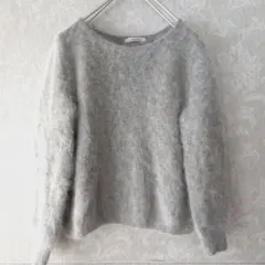 [fe. coeur blanc] アンゴラ混グレー 長袖ニットセーター