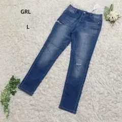 【新品・タグ付】グレイル　デニムパンツ　ダメージ加工　ウォッシュ加工　綿混　L