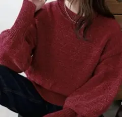 【匿名配送】赤　レッド　クロップドニットセーター 長袖 discoat ニット