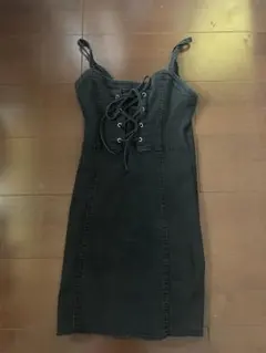 ブラック デニム キャミワンピース レースアップ