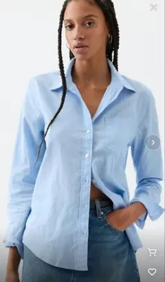 GAP リネンブレンド イージーシャツ ブルー L