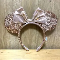 ディズニー　ミニー　カチューシャ　スパンコール　ローズピンク　シャンパンゴールド
