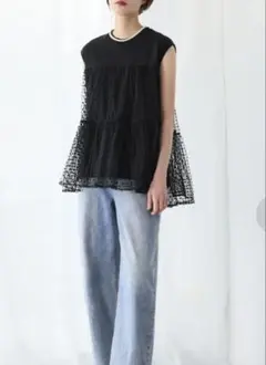 【ELFRANK】【新品未使用】ドットチュールドッキングカットソー【洗える】