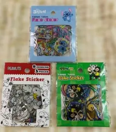 フレークシール　スティッチ、スヌーピー、パンパンくんの日常