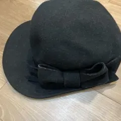 カシラ　黒 ウール・フェルトハット Mサイズ リボン付き