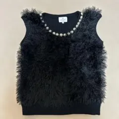 LANVIN en Bleu ブラック パール ノースリーブニット 38