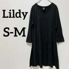 Lildy【S-Ｍ】Ｖネック 7分袖 チュニック ワンピース 黒 春夏 部屋着