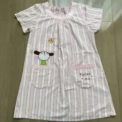 かわいい犬のストライプ　半袖エプロン　保育士　幼稚園教諭　介護士