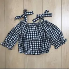 オフショルダー チェック柄 トップス