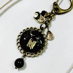 かわいい♡『黒猫キーホルダー』オルゴナイト ダルメシアンジャスパー