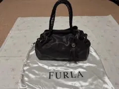 FURLA ダークブラウン レザー ハンドバッグ