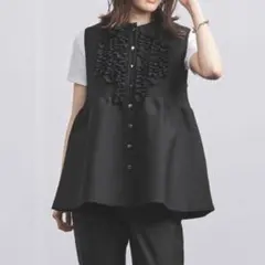 新品　ユナイテッドアローズ　ミニフリルニットベスト　ペプラム　フレア　ブラック