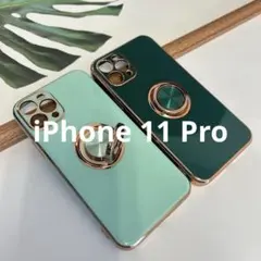 iPhone11pro ケース リング付き スタンド機能 メタリック ゴールド縁のサムネイル