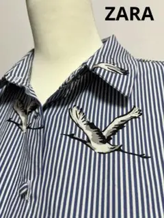 鶴柄　半袖シャツ　ZARA