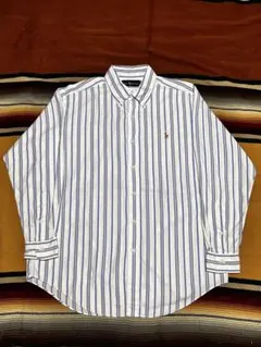 90s Ralph Lauren ストライプシャツ BD ポニー刺繍ロゴ 白×青