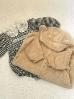 【2点セット】ユニクロ　ファーリーフリースオールインワン&チェックロンパース