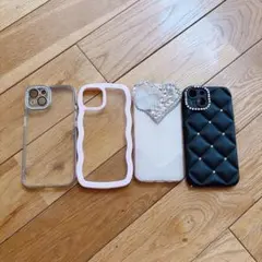 iPhone スマホ　ケース　4個セット　メタル　ブラック　キラキラ　ハート