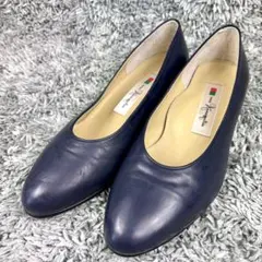 【美品】銀座かねまつ パンプス ローヒール 23.5cmEEE レザー JAL