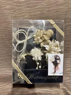 白・ゴールド 髪飾り コサージュセット