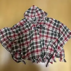 フリース ポンチョ 赤と茶色チェック