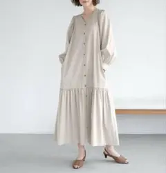 S078 アパートバイローリーズ ワンピース F ベージュ シャツ Vネック
