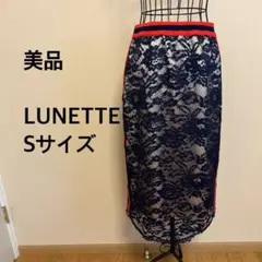 【美品】LUNETTE/スカート/レース/紺/赤/柄/派手/個性的/ウエストゴム