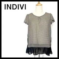【未使用に近い】INDIVI インディヴィ ブラウス 半袖 チェック ブラックS