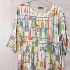 【ANAP】　アナップ　総柄プリント　五分袖ブラウス 希少デザイン