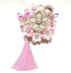 成人式髪飾り　桜色　七五三　卒業式　七五三髪飾り　髪飾り　成人式　つまみ細工