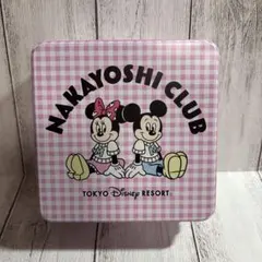 ディズニー　ミッキー　ミニー　お菓子缶　空缶　小物入れ　チェック柄