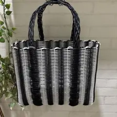 ショルダー可能なカゴバッグ♡ラタン風で軽量♡ハンドメイド♡ホワイト 