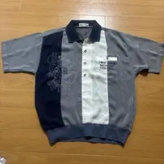 90s デザインポロシャツ 切り替え 半袖 ニットポロ レトロ 古着 M