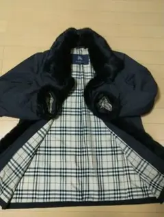 春も着られるバーバリー ロンドン 美品 ラビットファー付きコート黒　38