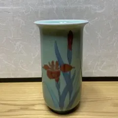佐賀 伊万里鍋島大川内焼 天然青磁あざみ柄花生け 小笠原長春作 （未