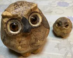 竹素材 フクロウ ミミズク OWL 置物 大小2羽セット