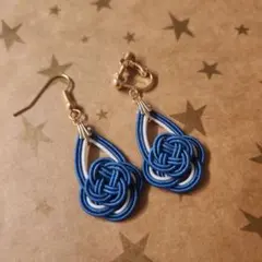 水引イヤリング・ピアス【あわじ結び/瑠璃色×白①】