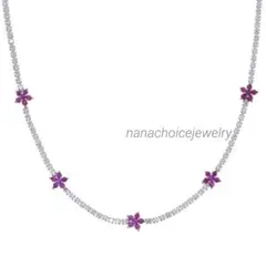 1856 高級 sona ダイヤモンド ネックレス ルビー 人工石 花 シルバー