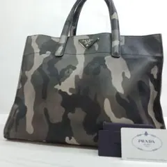 プラダ トートバッグ レザー×PVC A4可 カモフラ カーキ系 ギャラ付