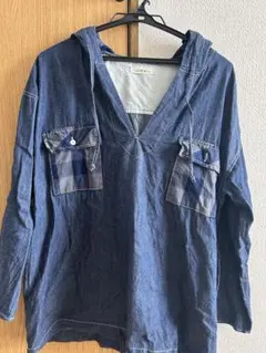 ダークデニム フード付きパーカー サイズF