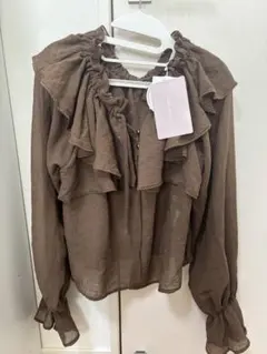 mily bilet フリルブラウス ブラウン　春夏　タグ付き