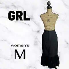 美品✨【GU】デニムタイトスカート　薄手　裾レース　ブラック　M