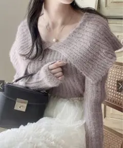 GRL シャギーニットビッグカラートップス　kz299 S