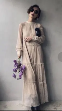 Ameri ロング丈 ティアードワンピース アイボリー - メルカリ
