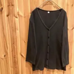【ユニクロ】カーディガン　羽織り　７分袖 Ｖネック 綿100％　黒色