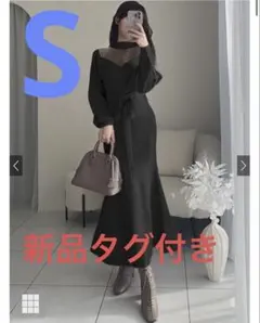 【新品タグ付き】レースドッキングニットワンピース[dr752] S GRL