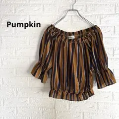 Pumpkin マルチストライプ柄オフショルダートップス シャーリング 【M】
