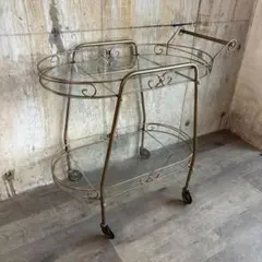 1970's イタリア 真鍮 総無垢材 オーバル スモークガラス ワゴン