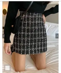 インパン裏地ツイード台形ミニスカート